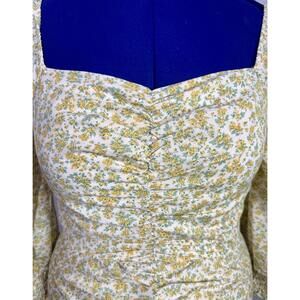 Piper & Scoot Floral Midi Dress Ruched Cottagecore Milkmaid‎ Size L NWT Romantic